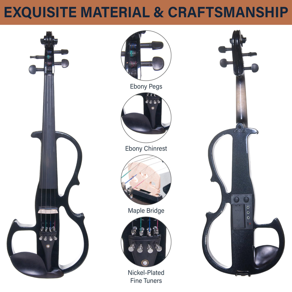 Cecilio Solid Wood Electric/Silent Violin with Ebony Fittings - 4/4 Full Size - Metallic Red Mahogany