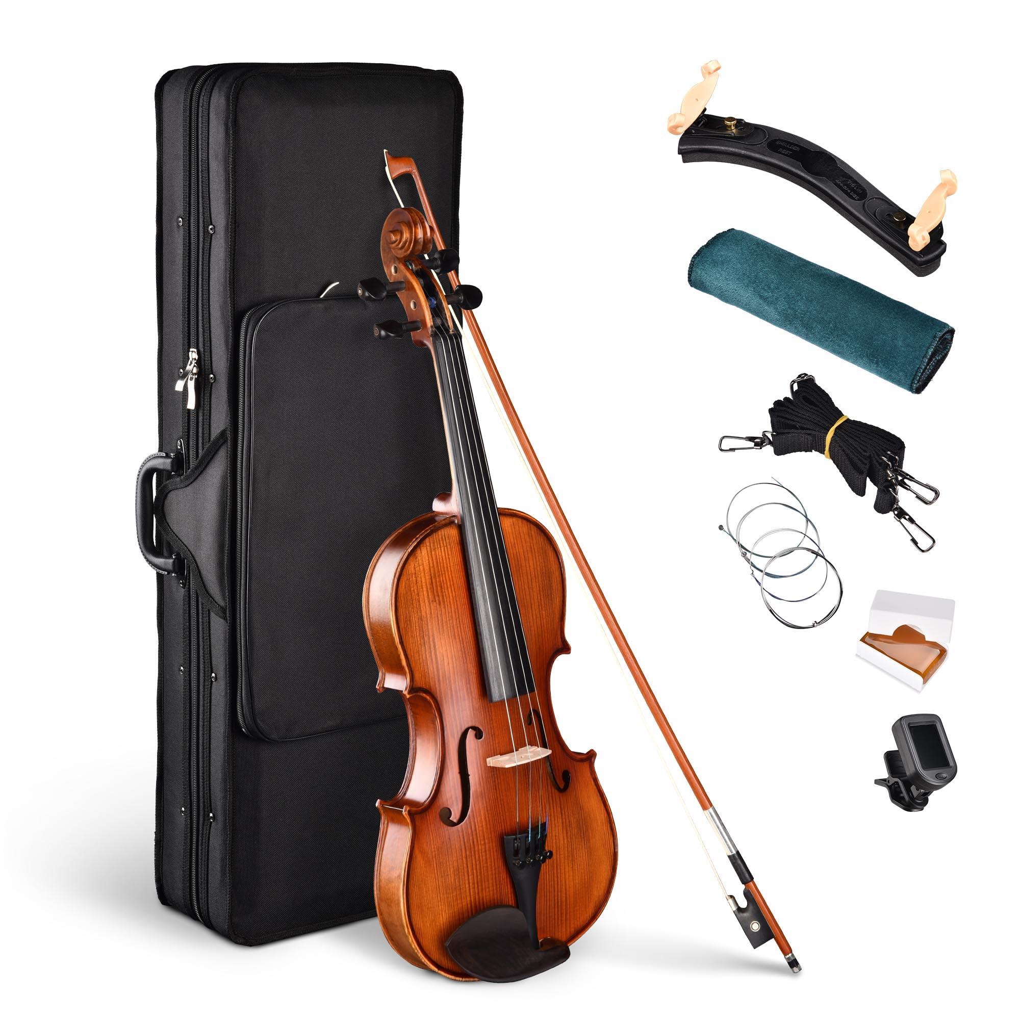 AW Solid Wood Violin 4/4 Full Set Fiddle Beginner Violin Full Size Stradivari Copy Style with Carry Case Bow Rosin Shoulder Rest for Student Adults Starter Kit