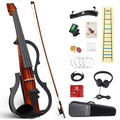 Vangoa Electric Violin 4/4 Full Size, Solid Wood Ebony Silent Violin with Professional Pickup & 3-Band EQ, Headless Lightweight Design, Beginner to Professional Electric Violin Kit, Brown
