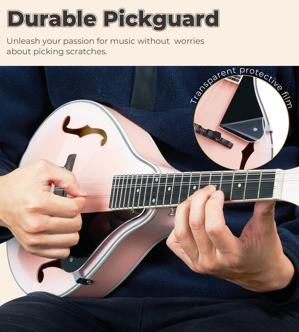 Vangoa Mandolin Musical Instrument A Style Acoustic Electric, 8 Strings Mahogany for Beginner Adults Teens, Red Burst