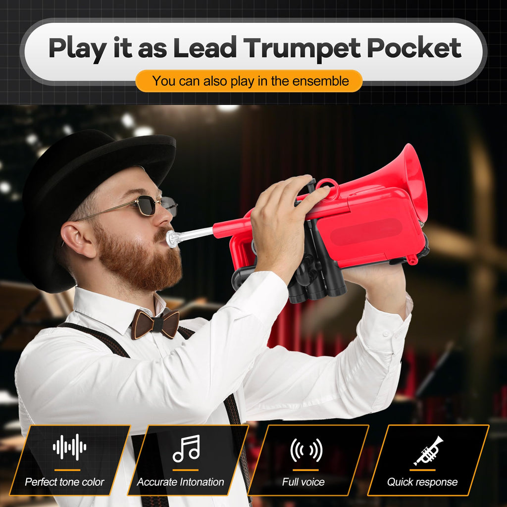 PAMPET DOLPHIN Pocket Trumpet Plastic Bb Trumpet Standard Trumpets for Student Beginner Bb Trumpets Instrument (Black)