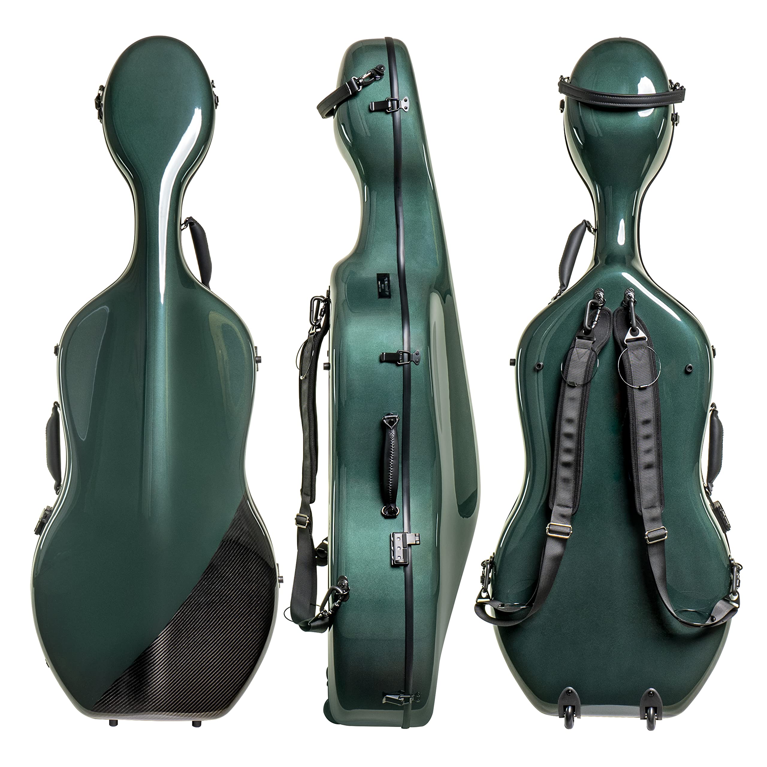 MI&VI CC-9001 Pure 100% Carbon Fiber Cello Case (Full Size) 4/4 with Wheels | Carry Straps | 8lb Lightweight | Tough Shell (3K Blue)