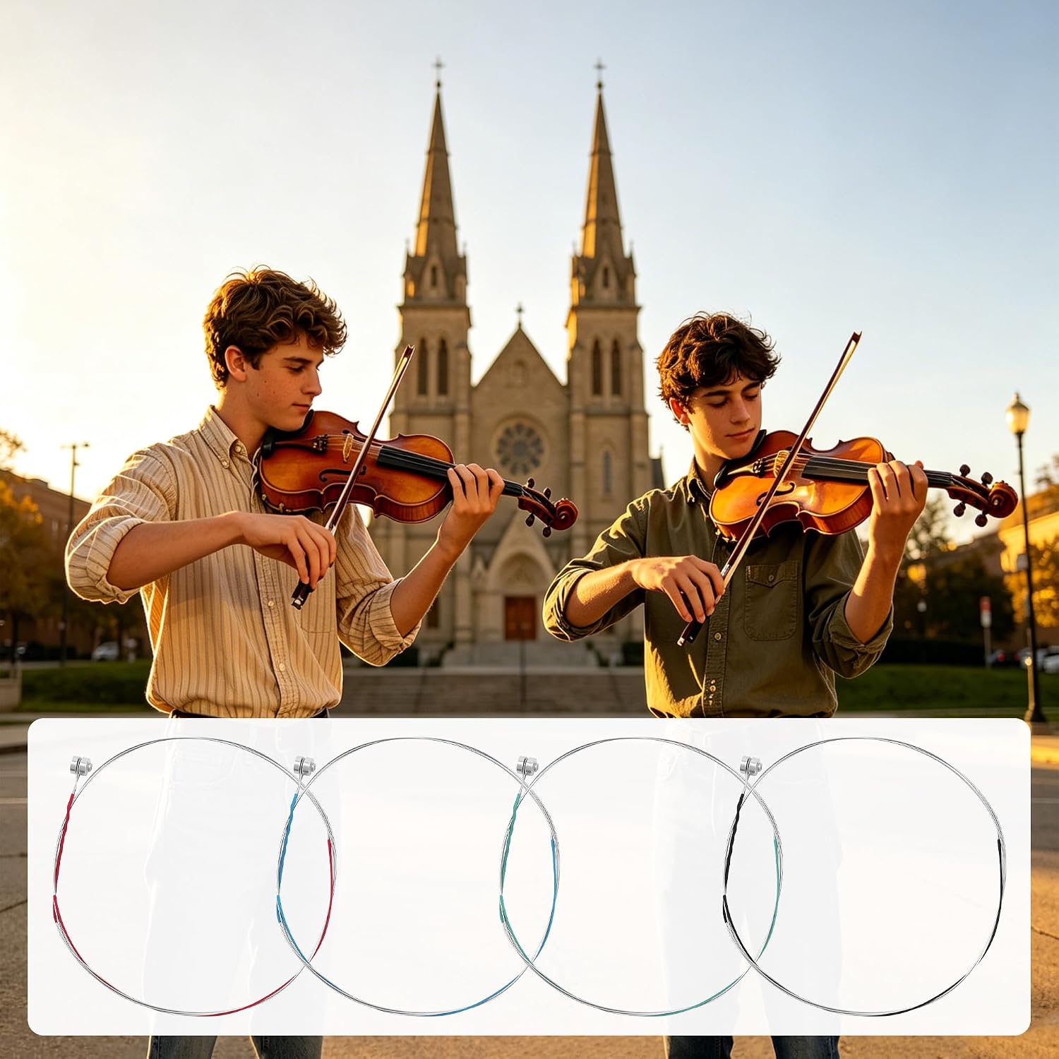 16PCS Violin Strings, Durable Carbon Steel Copper Wound with Copper-Plated Ball End, Universal Full Set for 4/4, 3/4, 1/2 & 1/4 Violins
