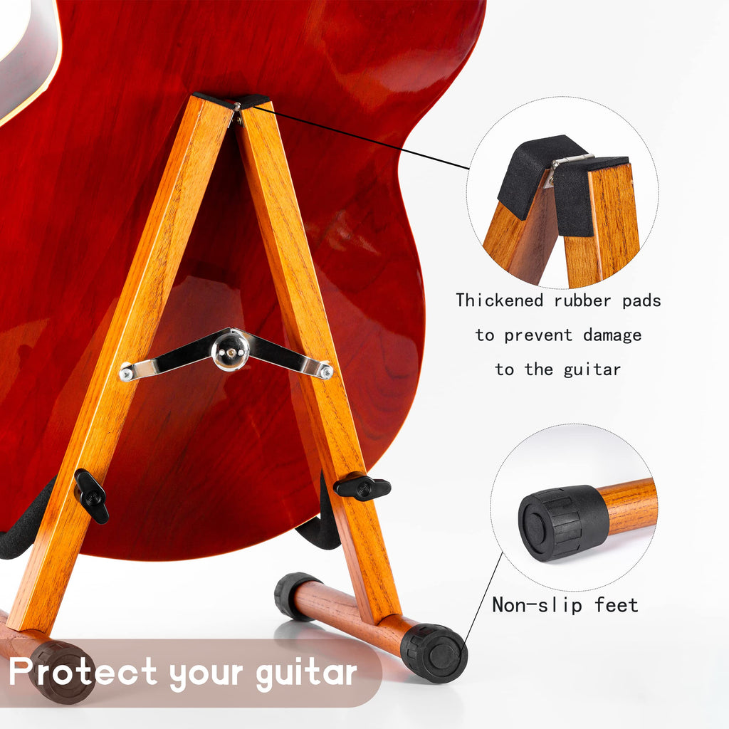 Guitar Stand,Wood Guitar Rack,A-Frame Folding Acoustic Electric Guitar Stands Floor for Bass,Cello,Banjo,Mandolin,Ukulele(Oak)