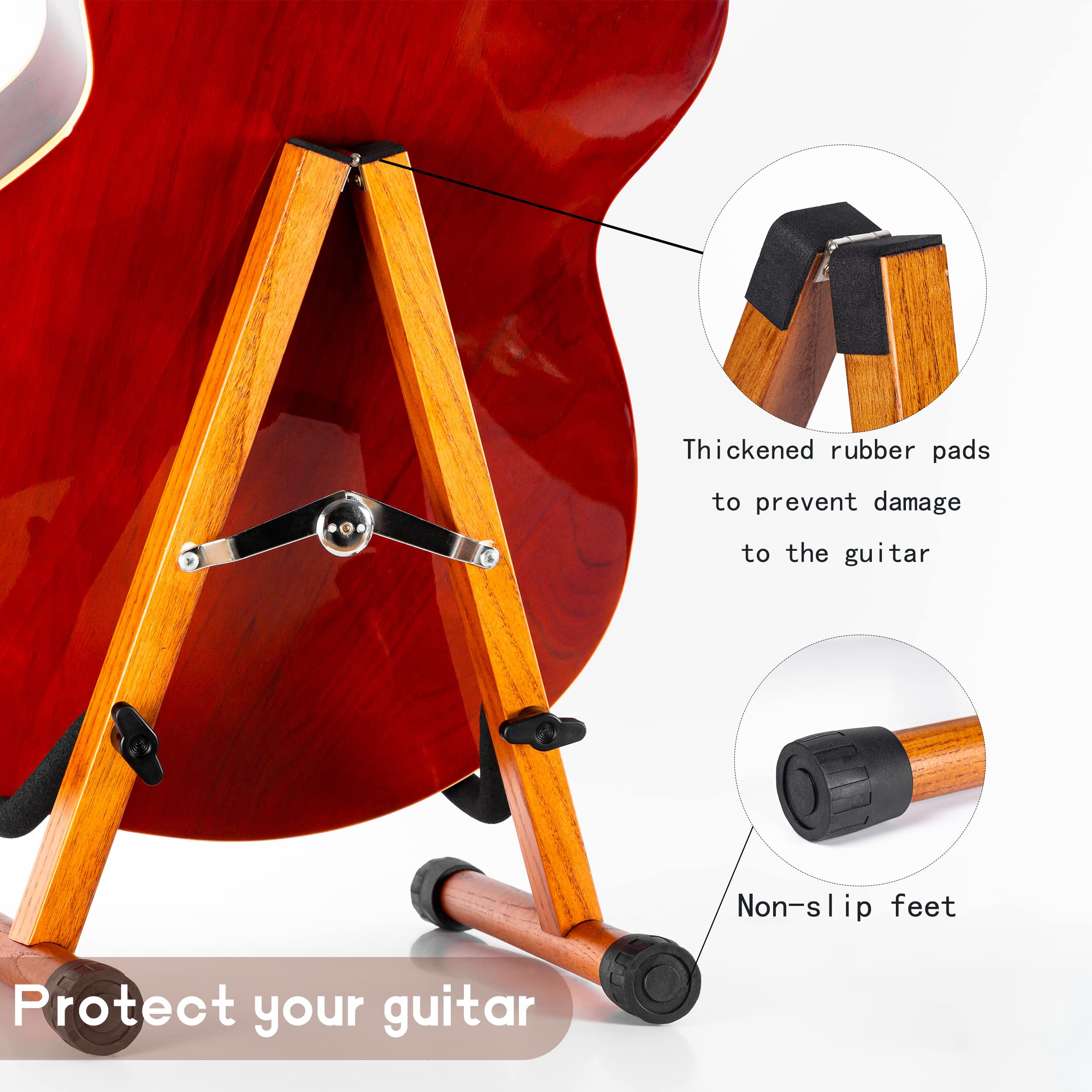 Guitar Stand,Wood Guitar Rack,A-Frame Folding Acoustic Electric Guitar Stands Floor for Bass,Cello,Banjo,Mandolin,Ukulele(Oak)