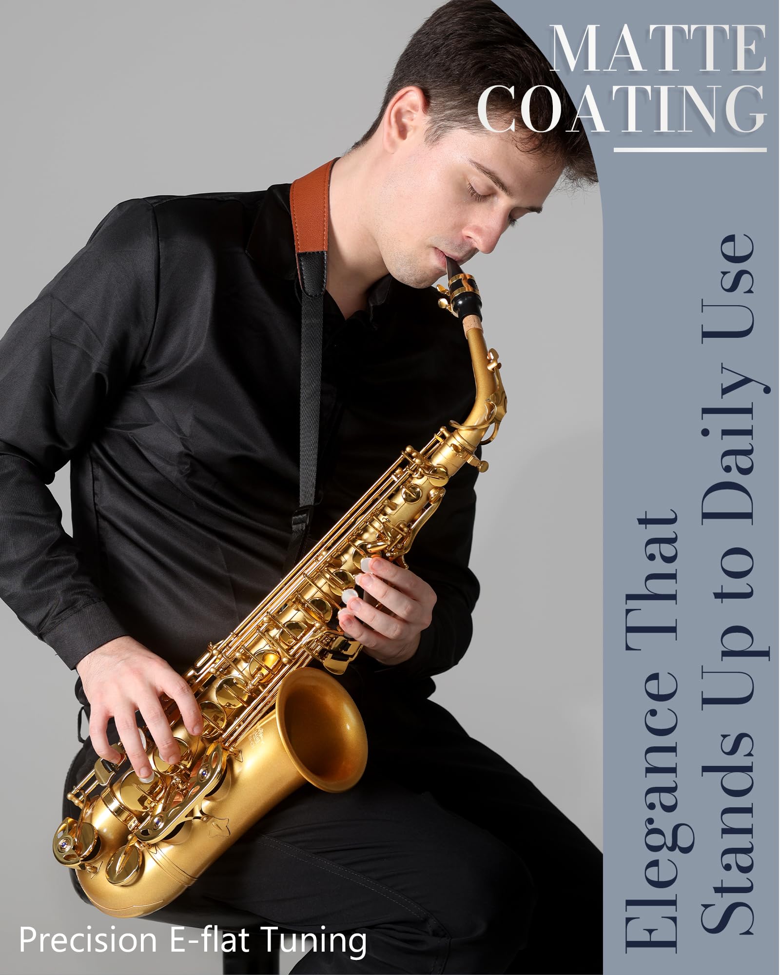AKLOT Handcrafted E-Flat Alto Saxophone: Matte Silver Brass Body with Warm, Rich Tone, Secure Air Seal, Smooth 23-Key System, Includes Reeds, Premium Leather Case and Saxophone Cleaning Kit (CH-FM)