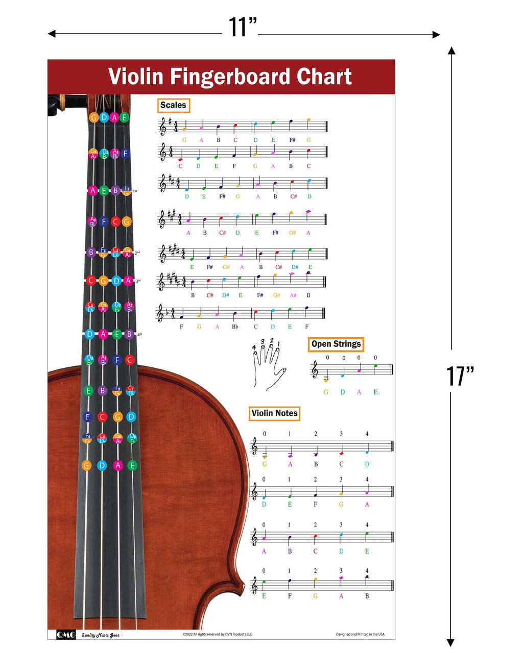QMG Cello Fingering Chart with Color-Coded Notes, Cello Scales Techniques Suitable for All Levels