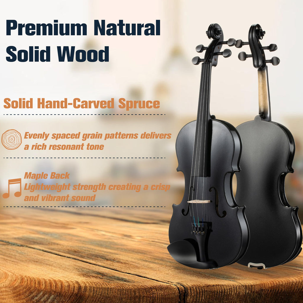 Mendini by Cecilio 14 Inch Solid Wood Viola Set for Beginners - Hand Carved Acoustic Viola Kit with Hard Case, Bow, Rosin, Bridge and Extra Strings