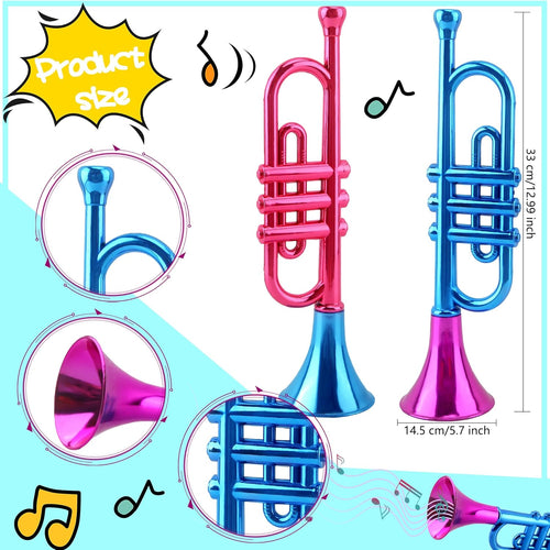 18 Pack 13 Inch Kids Trumpet Toy Colorful Plastic Trumpet Musical Instrument Metallic Trumpets Noise Maker for Kids Birthday New Year Party Favors and Sports Celebrations, 2 Colors