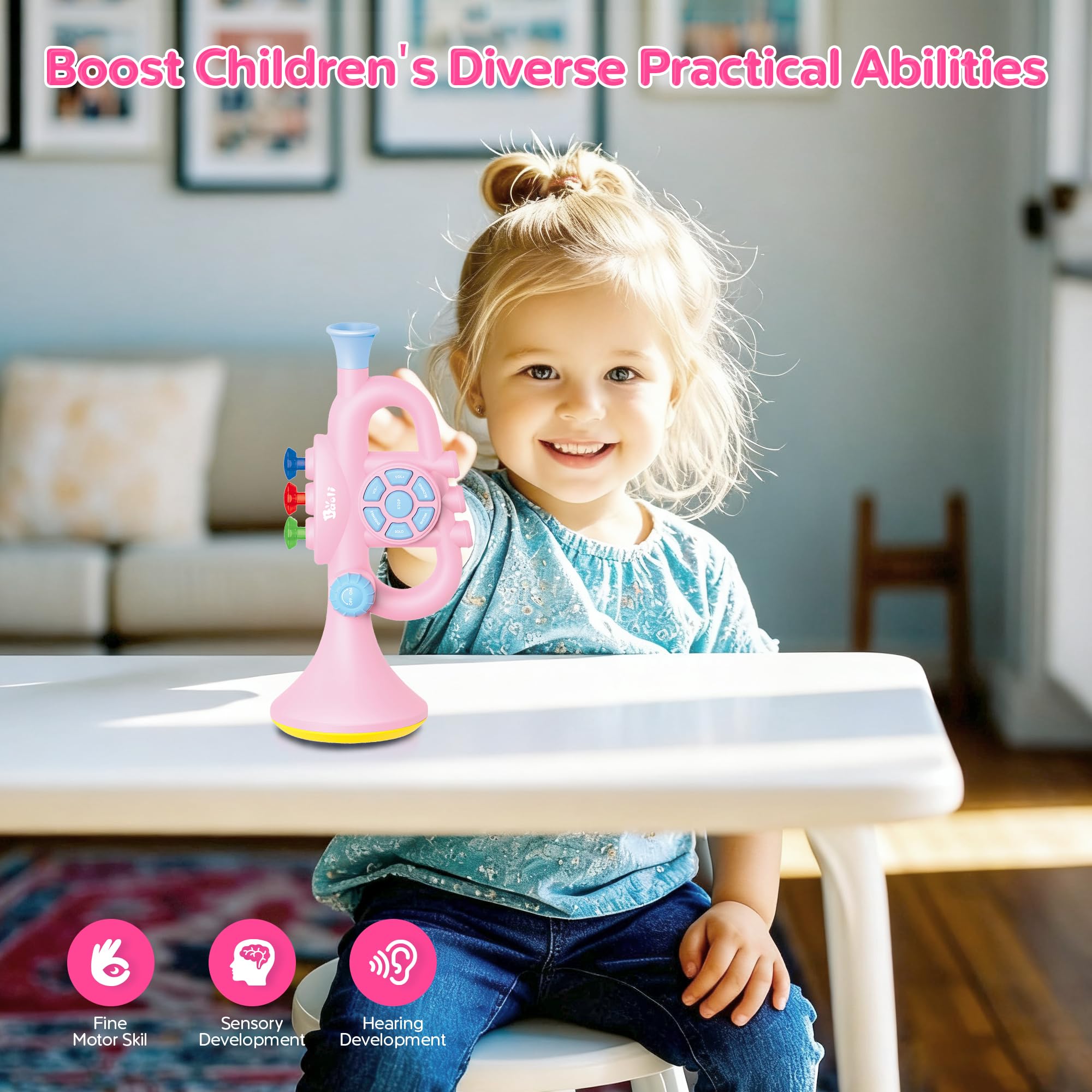 Generic Toddler Musical Trumpet Toy for Kids - 2026 Upgraded Musical Enlightenment Instrument Toy, Develops Musicality, for Boys Girls Ages 3 4 5 6 7 8, Pink