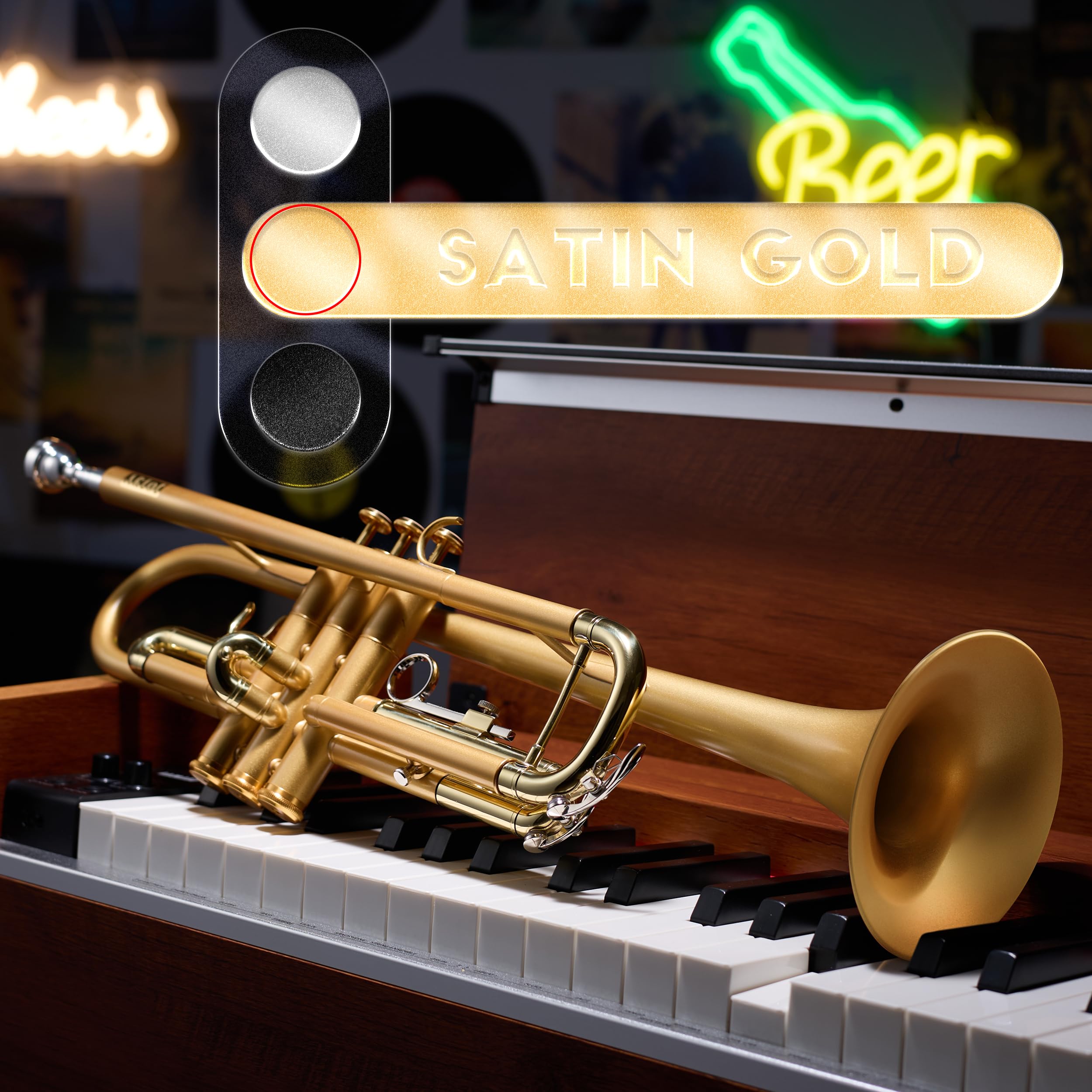 AKLOT Hand-Hammered Bell Bb Trumpet: Smooth Valve Action, Clear-Lacquered Brass Body, Standard Trumpet Beginner Set with Leather Case, Lesson Book, Trumpet Mute, Mouthpiece, Cleaning Kit (SNR-BrzED)