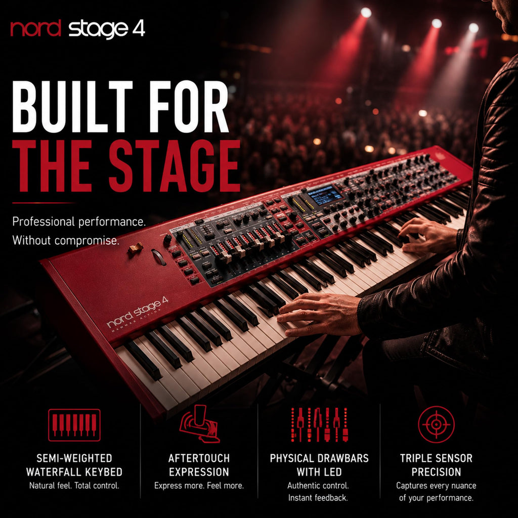 Nord Stage 4 88-Key Digital Piano Bundle with Adjustable Stand, Bench, Sustain Pedal, Headphones, Instrument Cable, and Austin Bazaar Polishing Cloth
