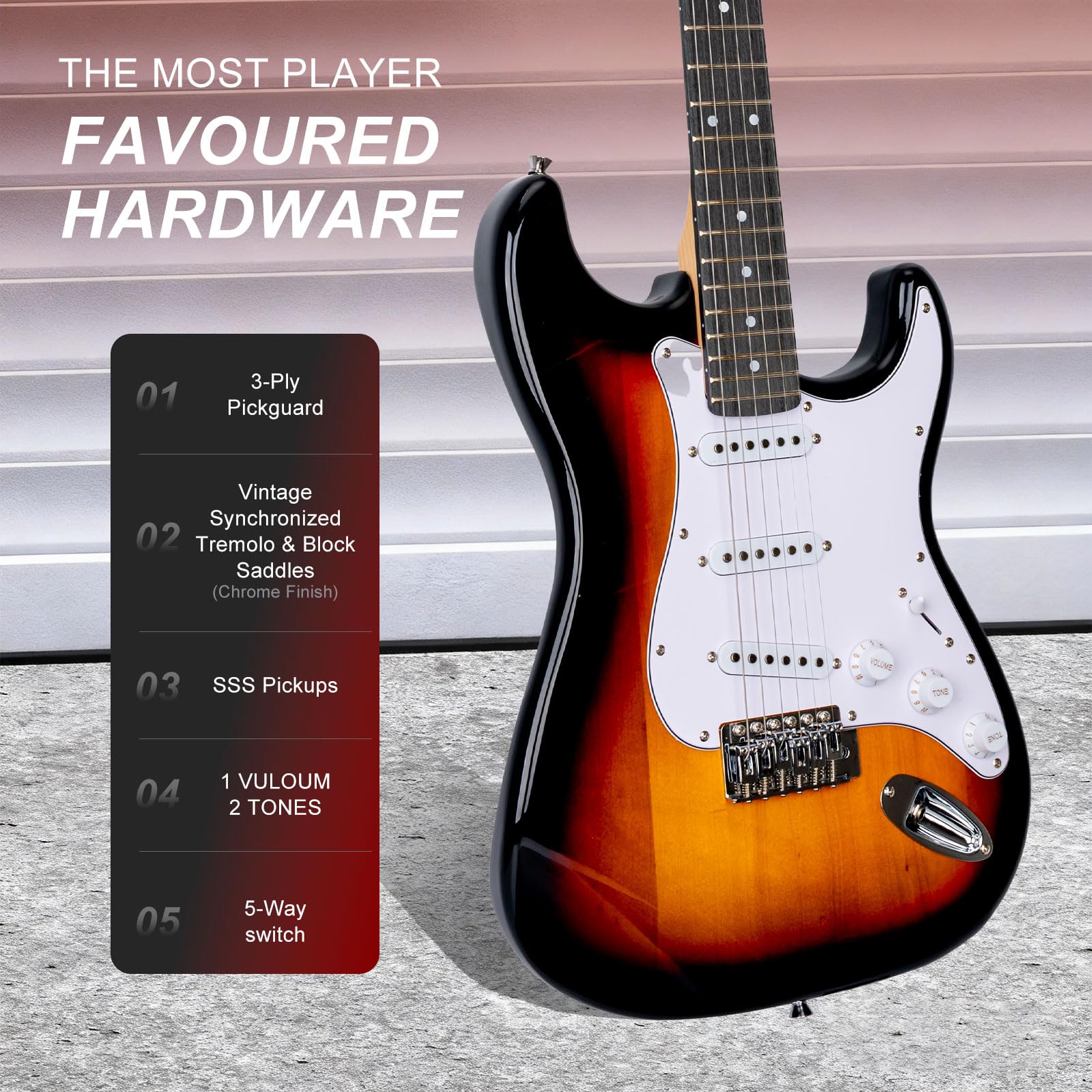 39 Inches Full Size Electric Guitar Beginner Electric Guitar Kits with 10W Amp Classic SSS Pickup Complete with Gig Bag Tuner Capo Strap Picks Guitar String Winders Black