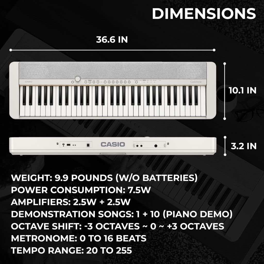 Casio CT-S1 Casiotone 61-Key Portable Keyboard - Black Bundle with Adjustable Stand, Bench, Headphones, Sustain Pedal, Instructional Book, Instructional DVD, and Austin Bazaar Polishing Cloth
