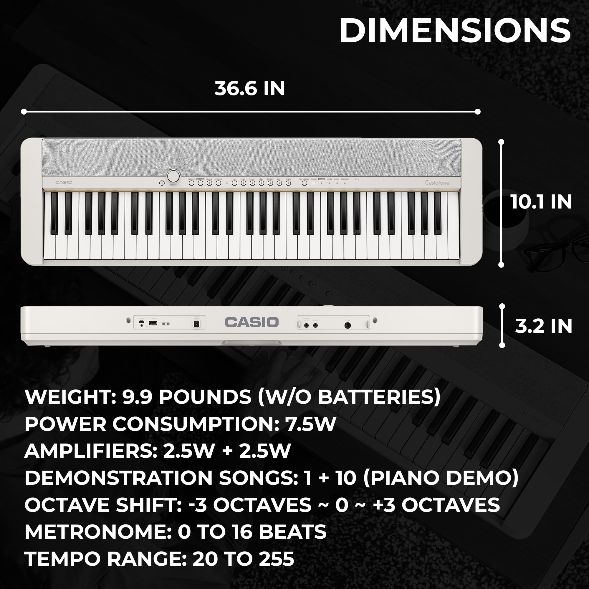 Casio CT-S1 Casiotone 61-Key Portable Keyboard - Black Bundle with Adjustable Stand, Bench, Headphones, Sustain Pedal, Instructional Book, Instructional DVD, and Austin Bazaar Polishing Cloth