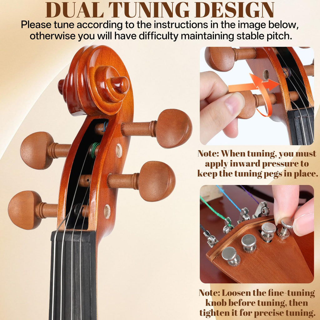 Kmise Violin 4/4 Full Set, Fingerboard Fret Markings Violins, Matte Acoustic Fiddle for Adults, Beginners, Students with Violin Case, Rosin, Strings, Bow, Shoulder Rest, Beginner's Guide (Matte, 4/4)