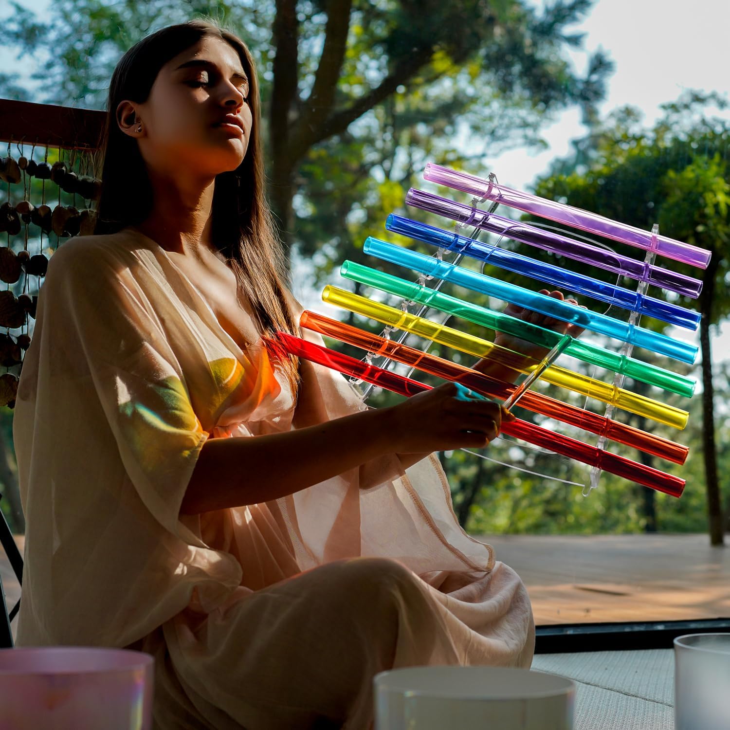 CVNC 440HZ 8 Note CDEFGABC Quartz Crystal Singing Harp with Full Color Including Bracket Alumina Carrry Case for Sound Healing and Meditatiion