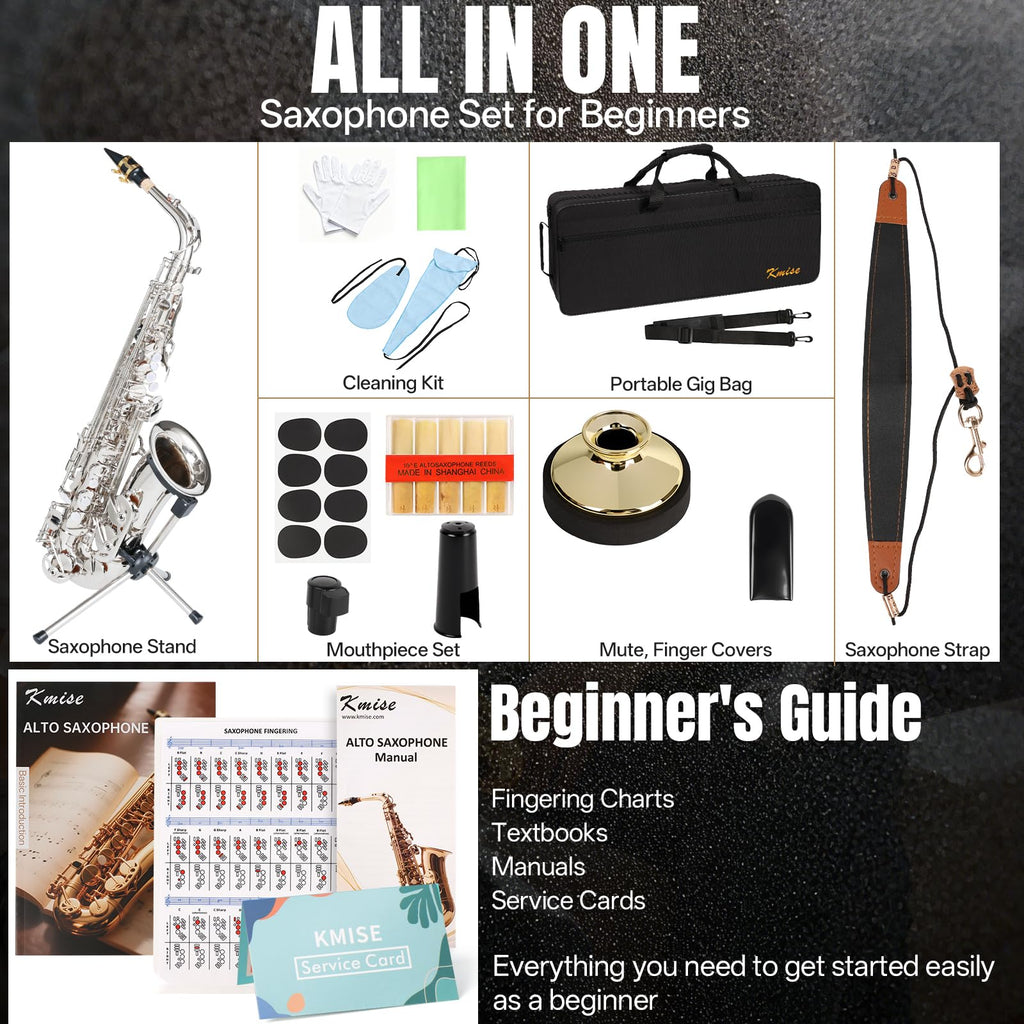 Kmise E Flat Alto Saxophone, Lightweight Saxophones for Students Beginner, Saxofon Full Kit with Portable Case, Sax Stand, Strap, Reeds, Beginner's Guides, Mute, Cleaning Kit (Gold Lacquer)