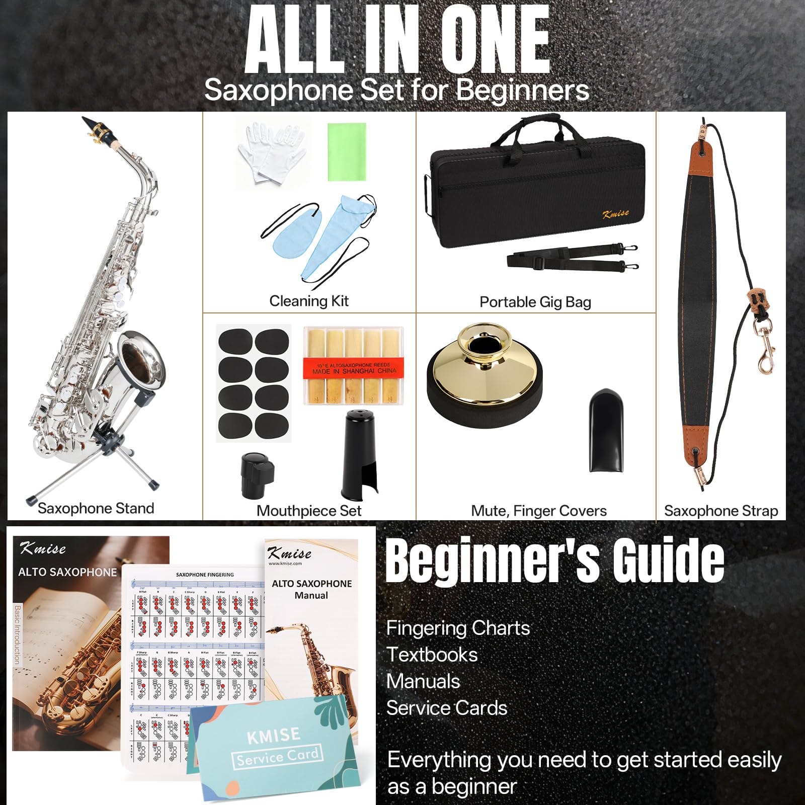 Kmise E Flat Alto Saxophone, Lightweight Saxophones for Students Beginner, Saxofon Full Kit with Portable Case, Sax Stand, Strap, Reeds, Beginner's Guides, Mute, Cleaning Kit (Gold Lacquer)