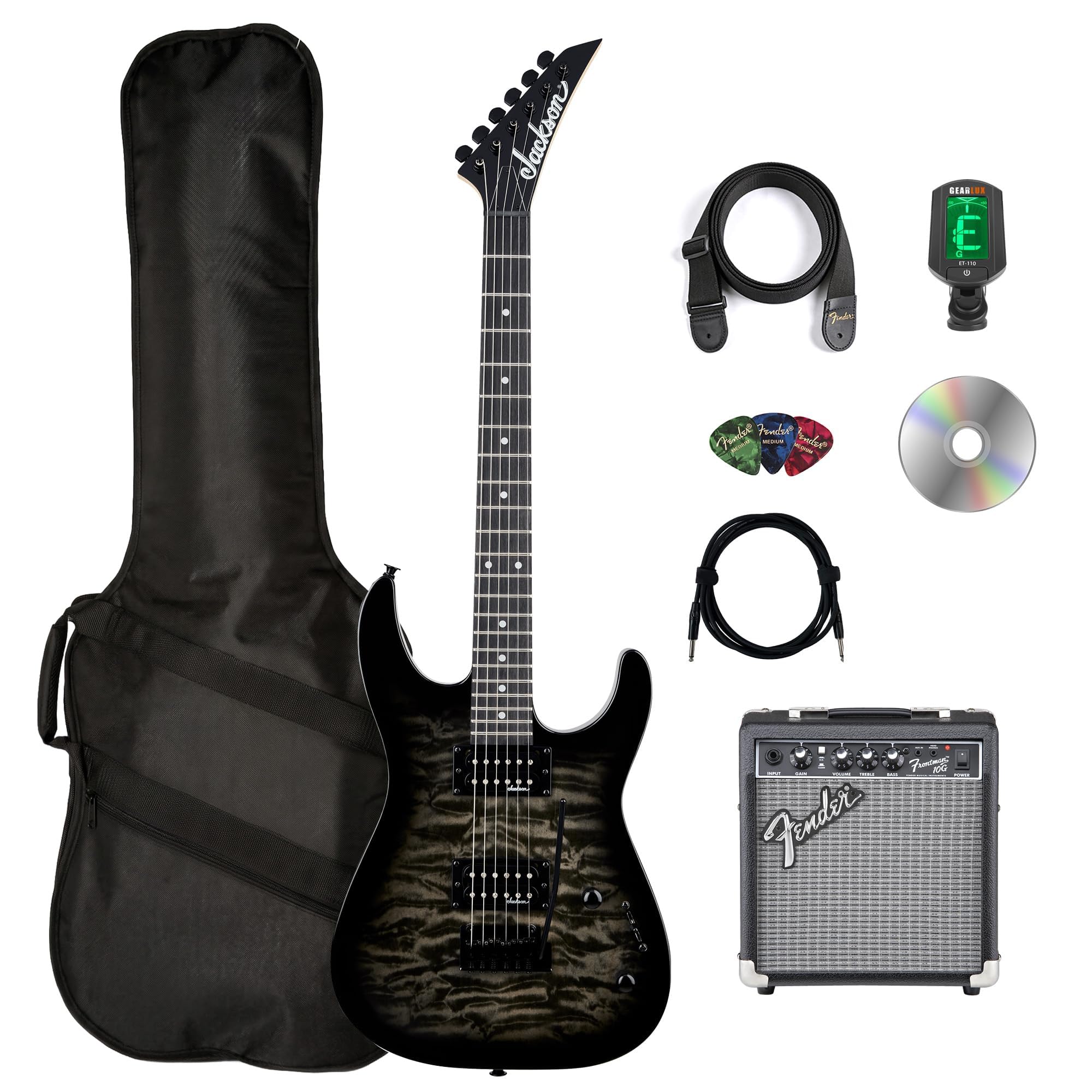 Jackson JS Series Dinky JS11 Electric Guitar - Metallic Red Bundle with Cable, Tuner, Strap, Picks, and Austin Bazaar Instructional DVD