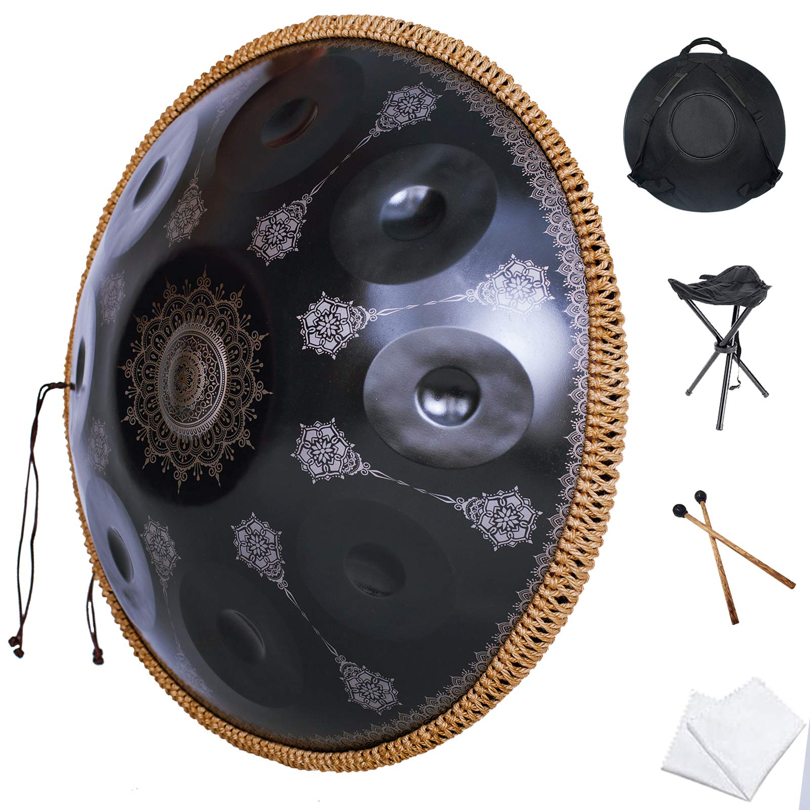 Handpan Drum 22 Inches D Minor Kurd, 432Hz 10 Notes Hand Drum Instrument, Premium Steel Drum, Handpan Instrument for Adults (Gold)
