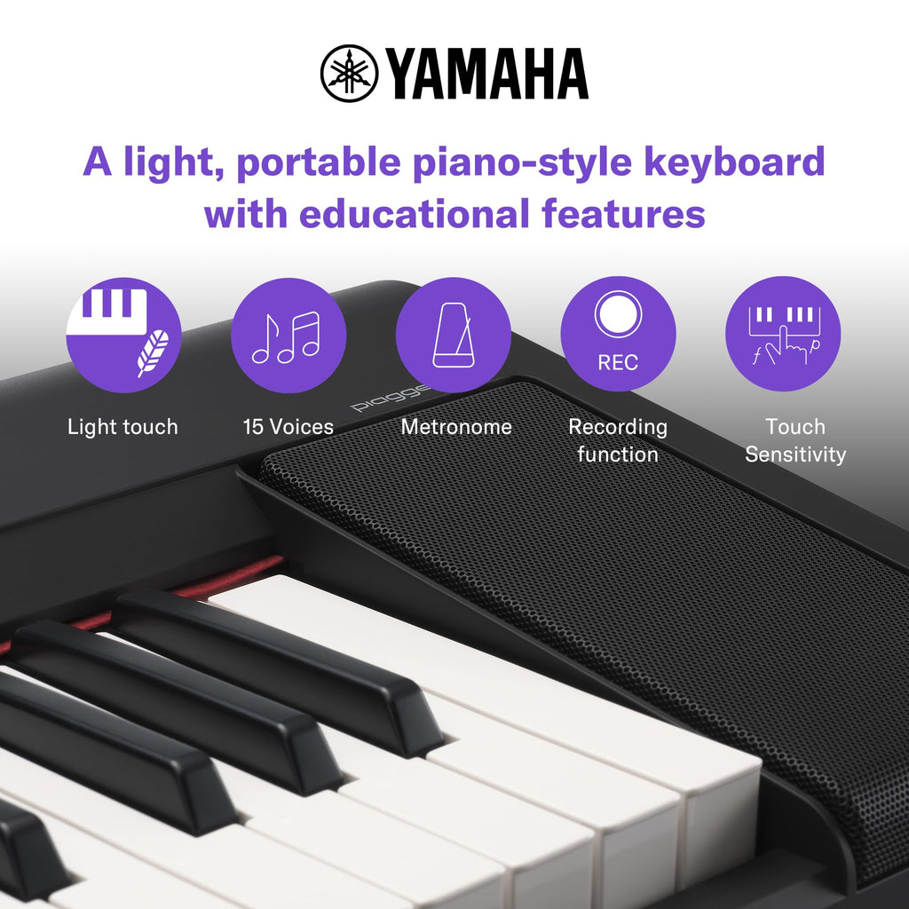 Yamaha Piaggero 61-Key Ultra-Portable Digital Piano, Touch Sensitive Keys, Metronome, Recording Function, Black NP15B