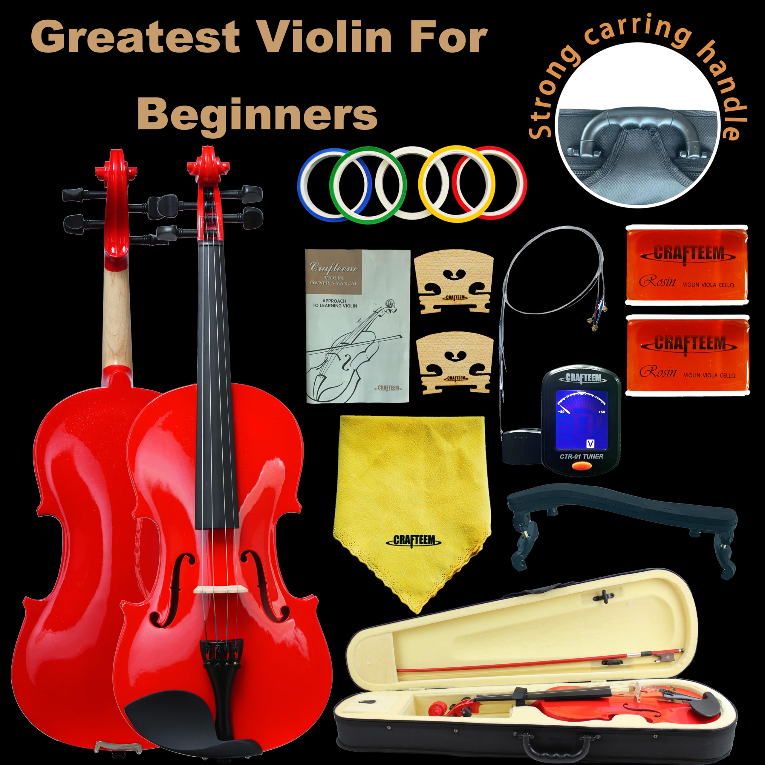 Crafteem Spruce and Maple Solid Wood Violin Outfit for Beginner Kids & Adults -Craft Your Perfect Sound and Begin Your Musical Journey with Confidence. (Glossy Antique, 1/2)