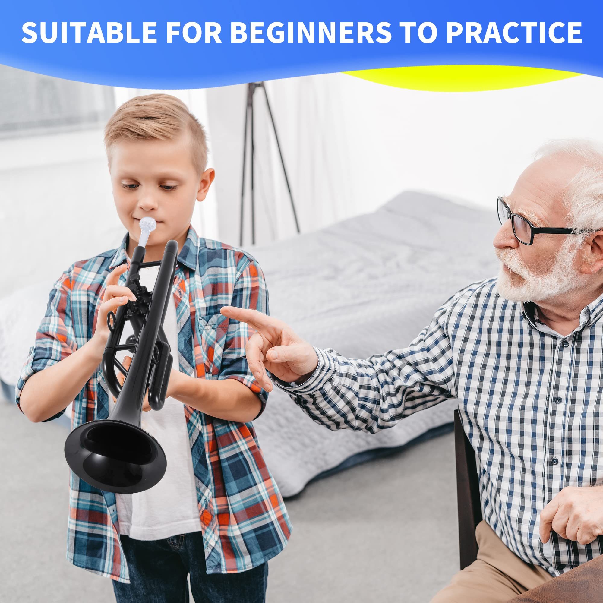 PAMPET Professional Plastic Bb Trumpet Standard Trumpet Set for Student Beginner With 7C Mouthpiece and 3C Mouthpiece, Bb Trumpet Instrument, Black,
