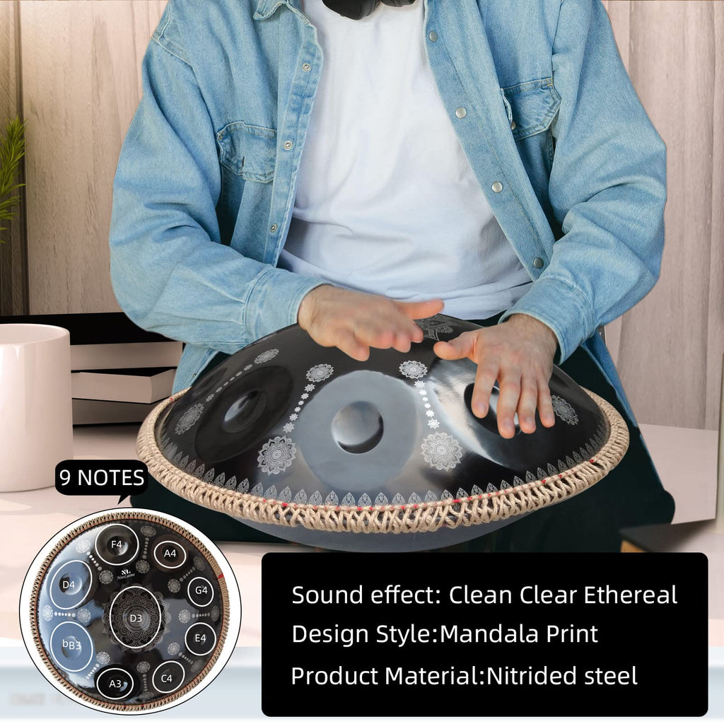 Handpan Drum 22 Inches D Minor Kurd, 432Hz 10 Notes Hand Drum Instrument, Premium Steel Drum, Handpan Instrument for Adults (Gold)