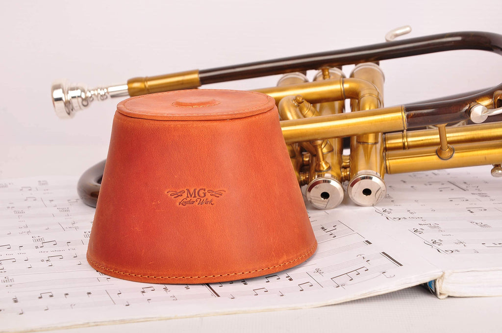 Trombone magnetic mute, lightweight leather mute for jazz and classical trombone players by MG Leather Work (Black)