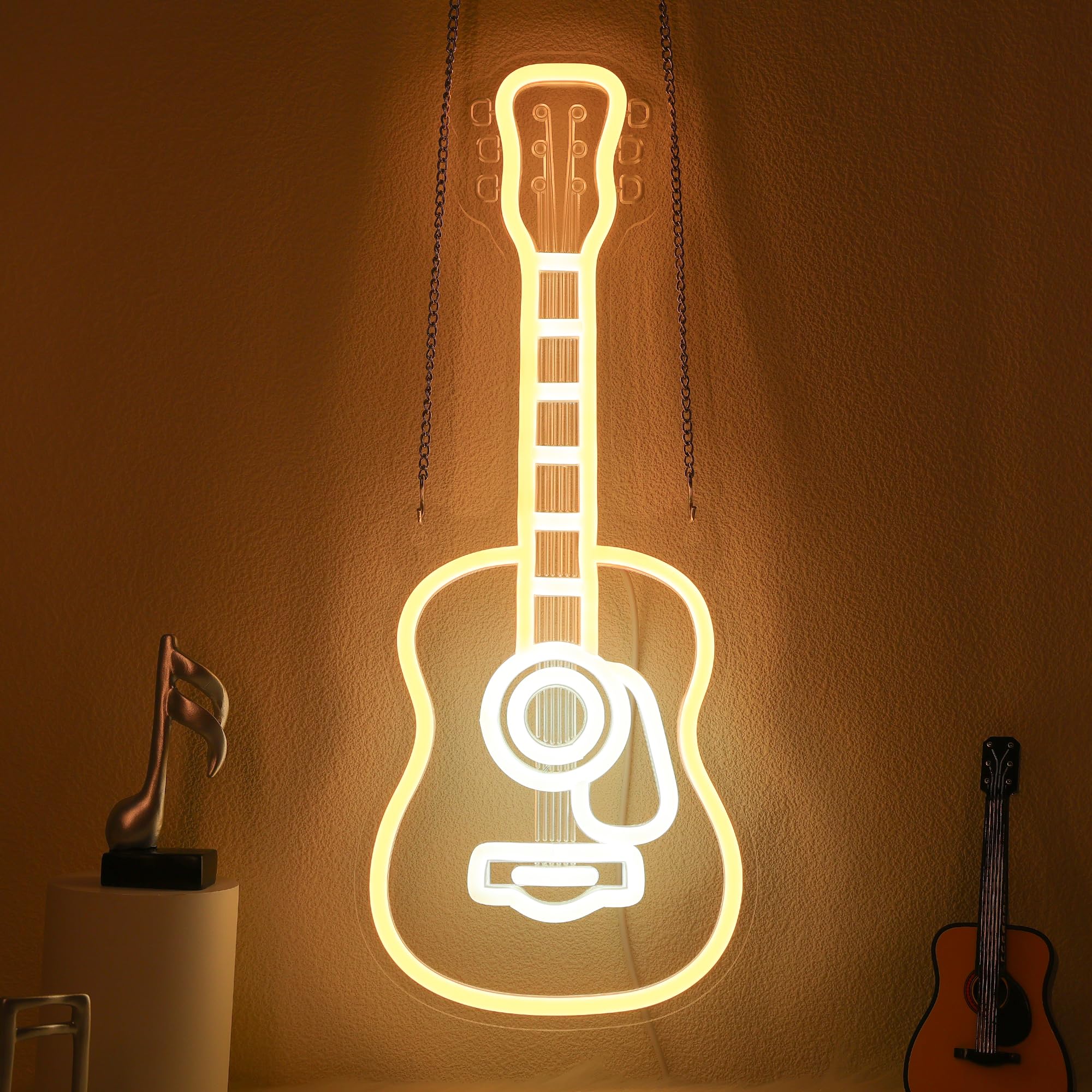 CoolGift Mart Acoustic Guitar Neon Light, Dimmable LED Guitar Neon Wall Sign USB Powered, Decorations for Bedroom Living Room Man Cave Music Studio, Gift for Guitar Players Guitarists Music Lovers
