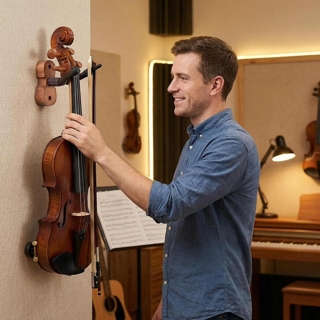 Violin Hanger Wall Mount with Bow Holder Home & Studio Wall Mount Violin Viola Stand