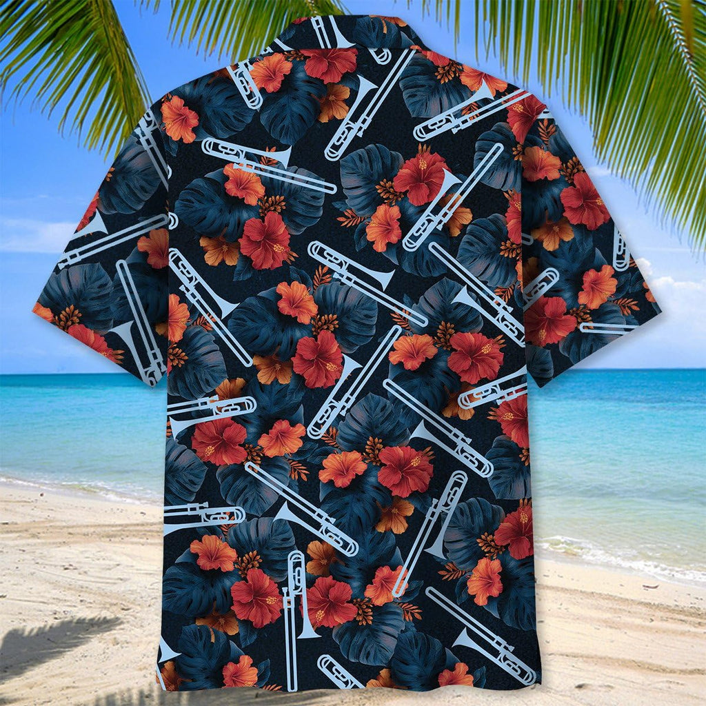Trombone Hawaiian Shirt, Mens Trombone Short Sleeve Shirt, Music Band Gifts