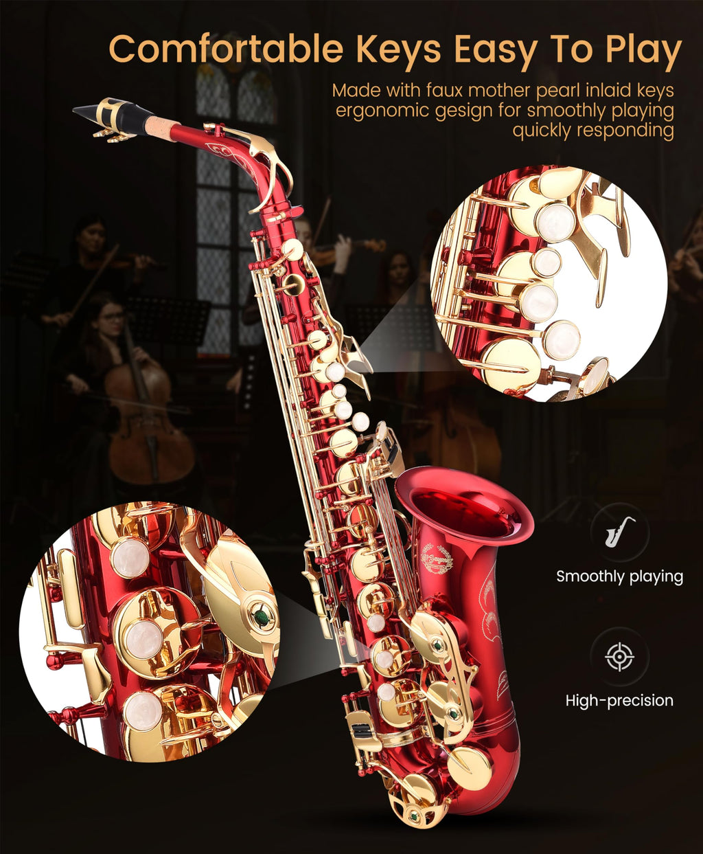 Leo Jaymz Eb Alto Saxophone - One-Piece Body & Neck Construction, H68 Brass, with Thickened Travel Bag - Complete Beginner to Professional Kit (Gold)