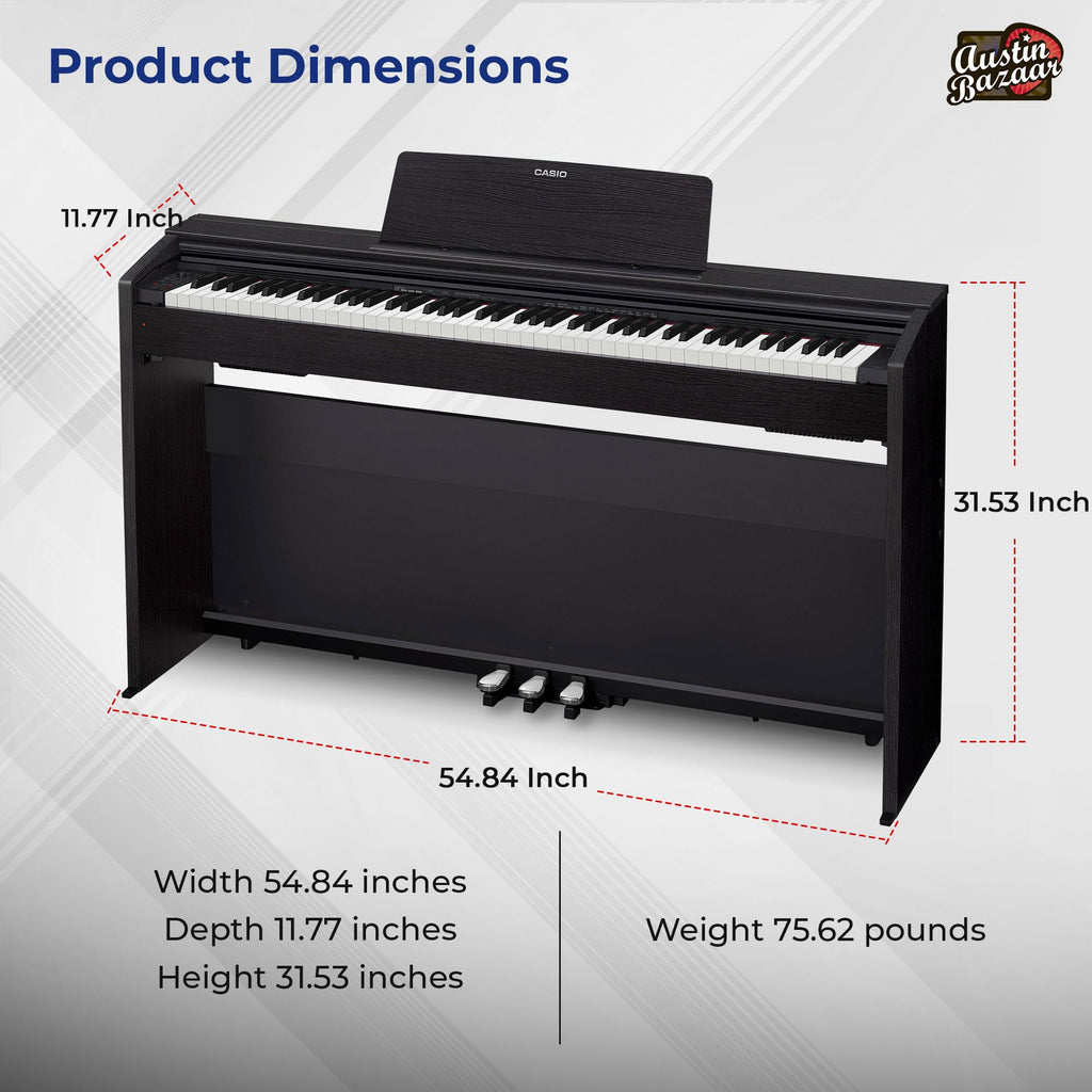 Casio PX-870 Privia Digital Piano - Black Bundle with Furniture Bench, Headphones, Instructional Book, Online Lessons, Instructional DVD, and Austin Bazaar Polishing Cloth