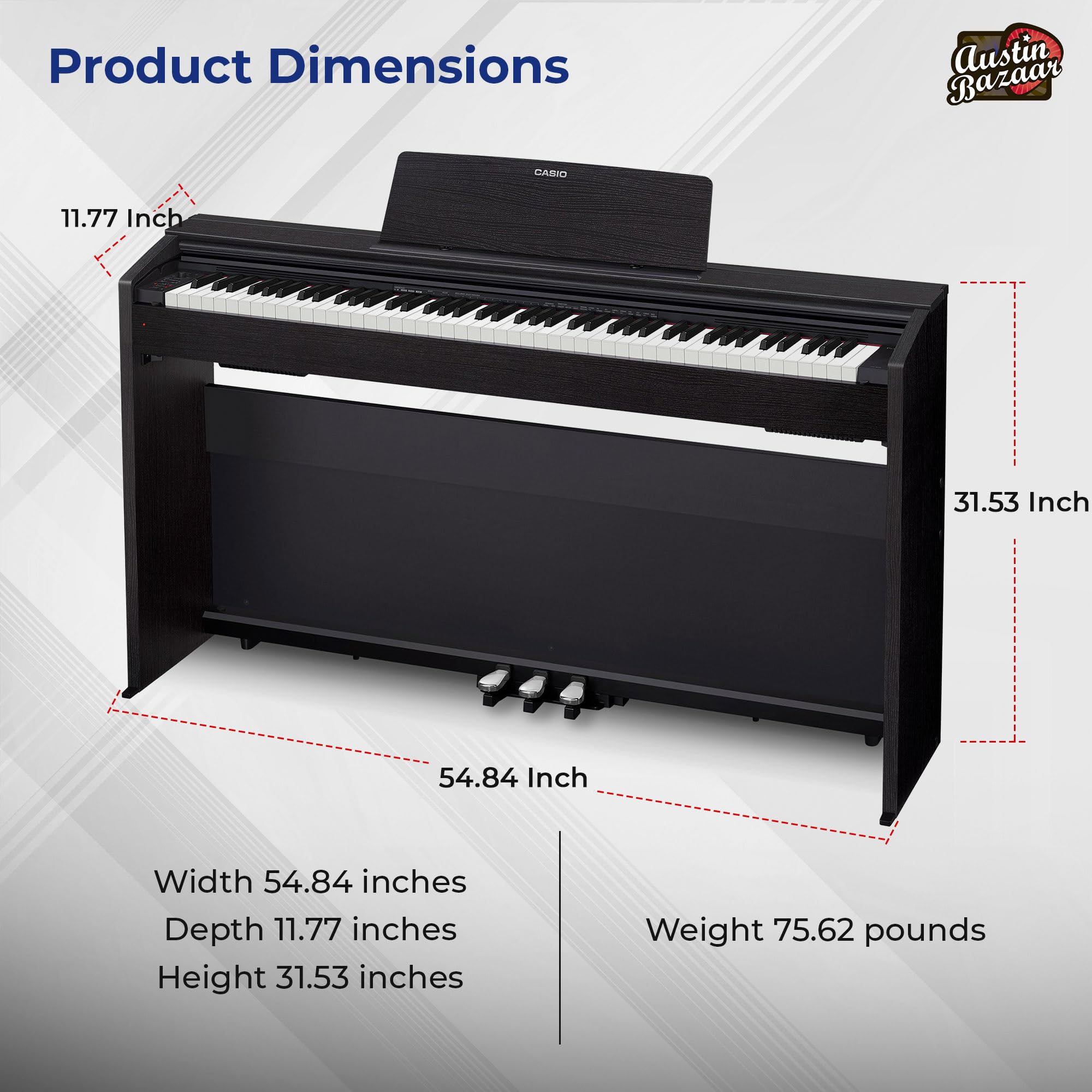Casio PX-870 Privia Digital Piano - Black Bundle with Furniture Bench, Headphones, Instructional Book, Online Lessons, Instructional DVD, and Austin Bazaar Polishing Cloth