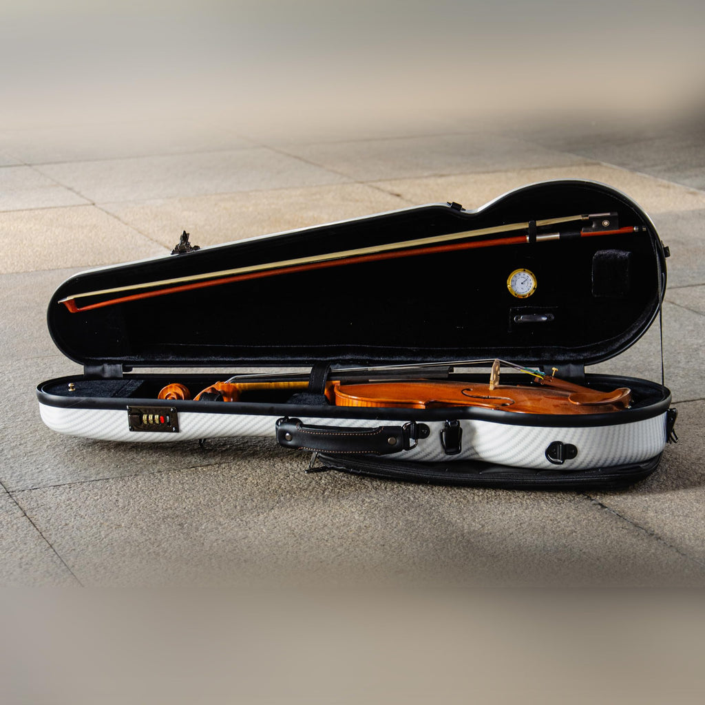 Christina violin case 4/4 Full Size Violin case High-Strength Carbon Fiber Triangle Violin Music Bag With Combination Lock and Extra Bag White Violin Hard Case (VB-Trianglee-WhiteDot spot)