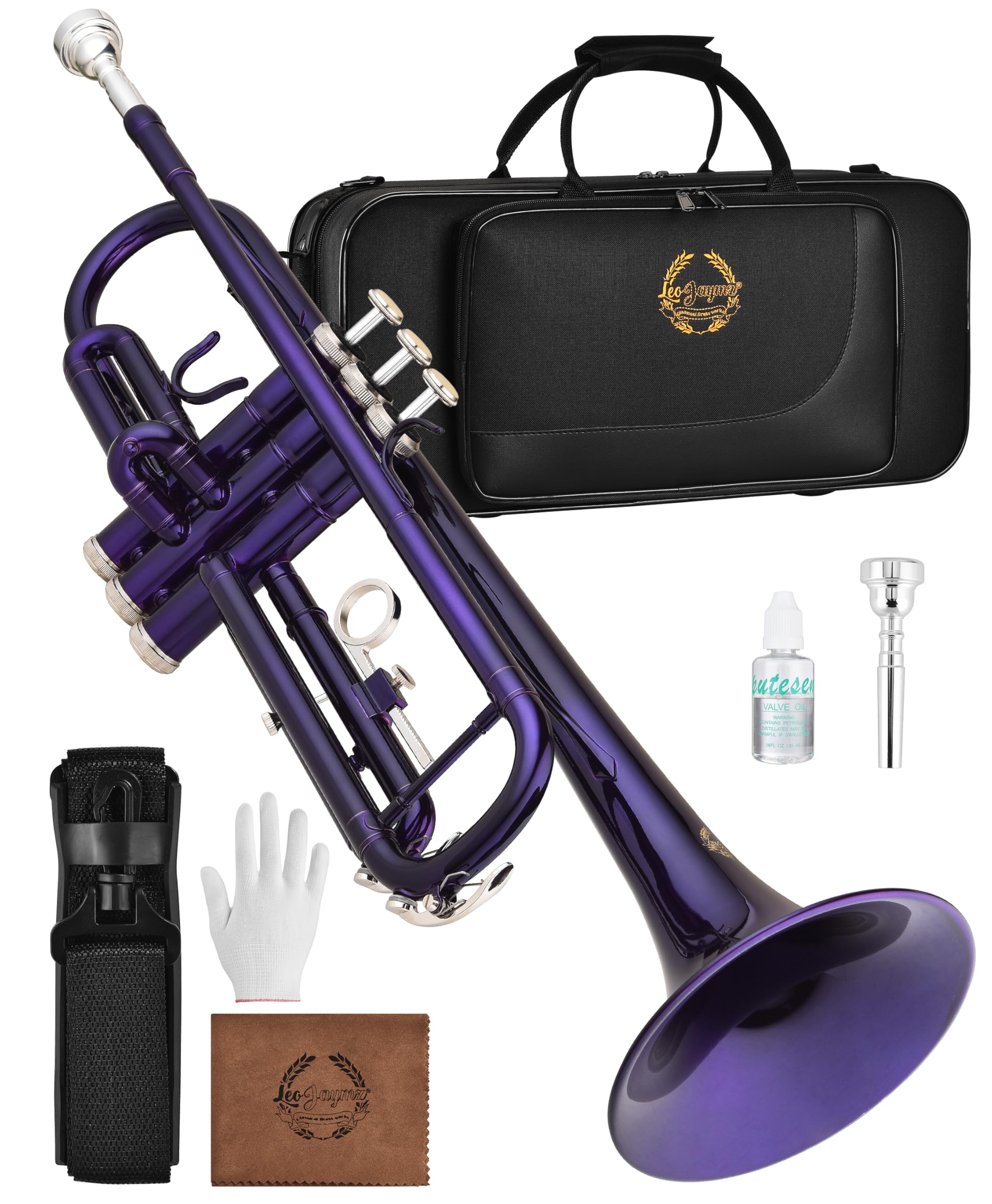 Leo Jaymz Bb Trumpet for Beginners, Brass Student Trumpet Kit with Case, 7C Mouthpiece, Cleaning Kit, Standard B Flat Instrument,Nickel