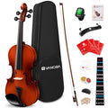 Vangoa 4/4 Solid Wood Acoustic Violin Full Size Fiddle Set for Beginner Adult Student Teen Kids with Violin Case, Bow, Rosin, Shoulder Rest, Tuner, Strings, Natural
