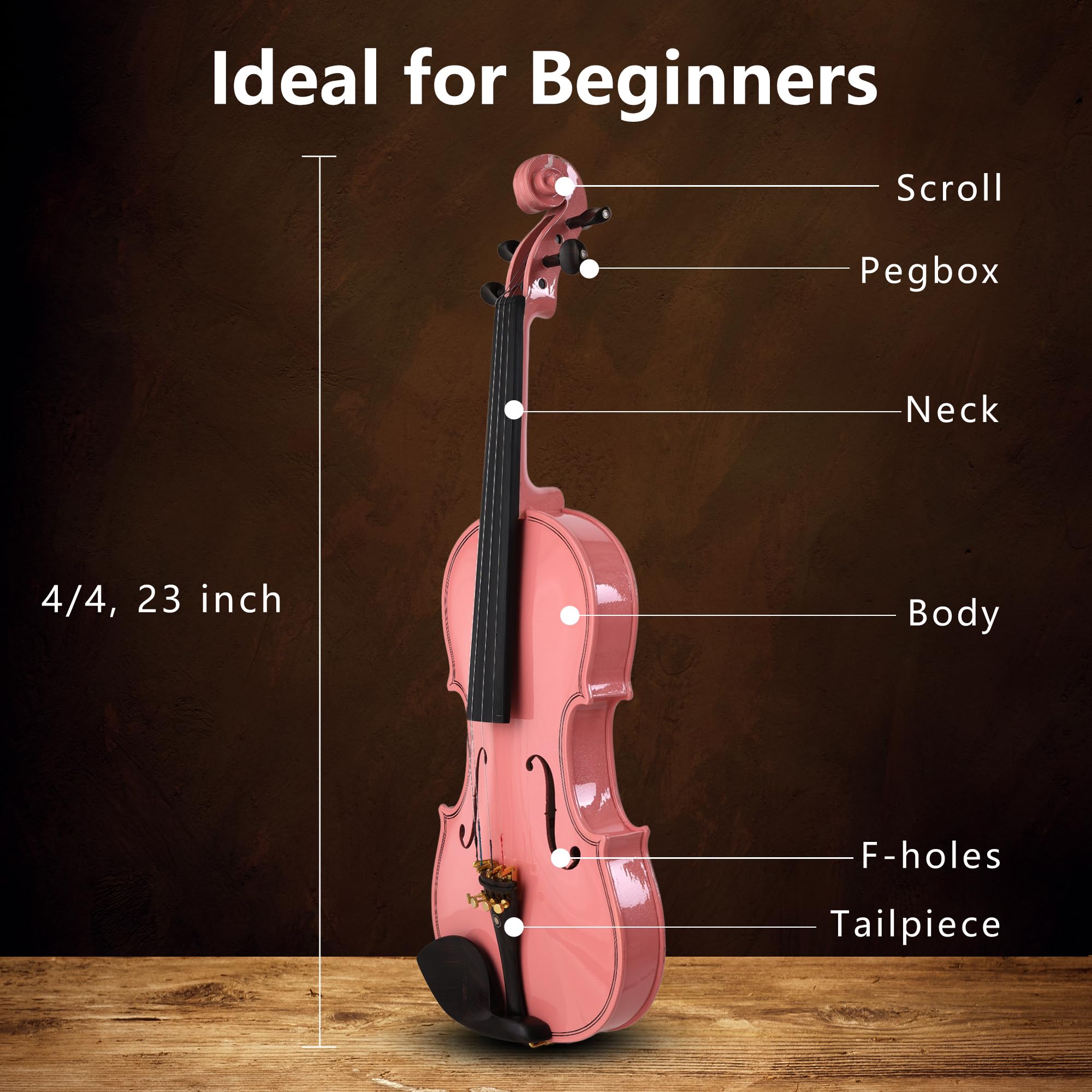 Violin 4/4 Full Size,Beginner Violin For Kids,Students,Adults,Fiddle Set with Hard Case,Bow,Rosin,Shoulder Rest,Tuner,Extra Strings,Bridge,Fingerboard Stickers