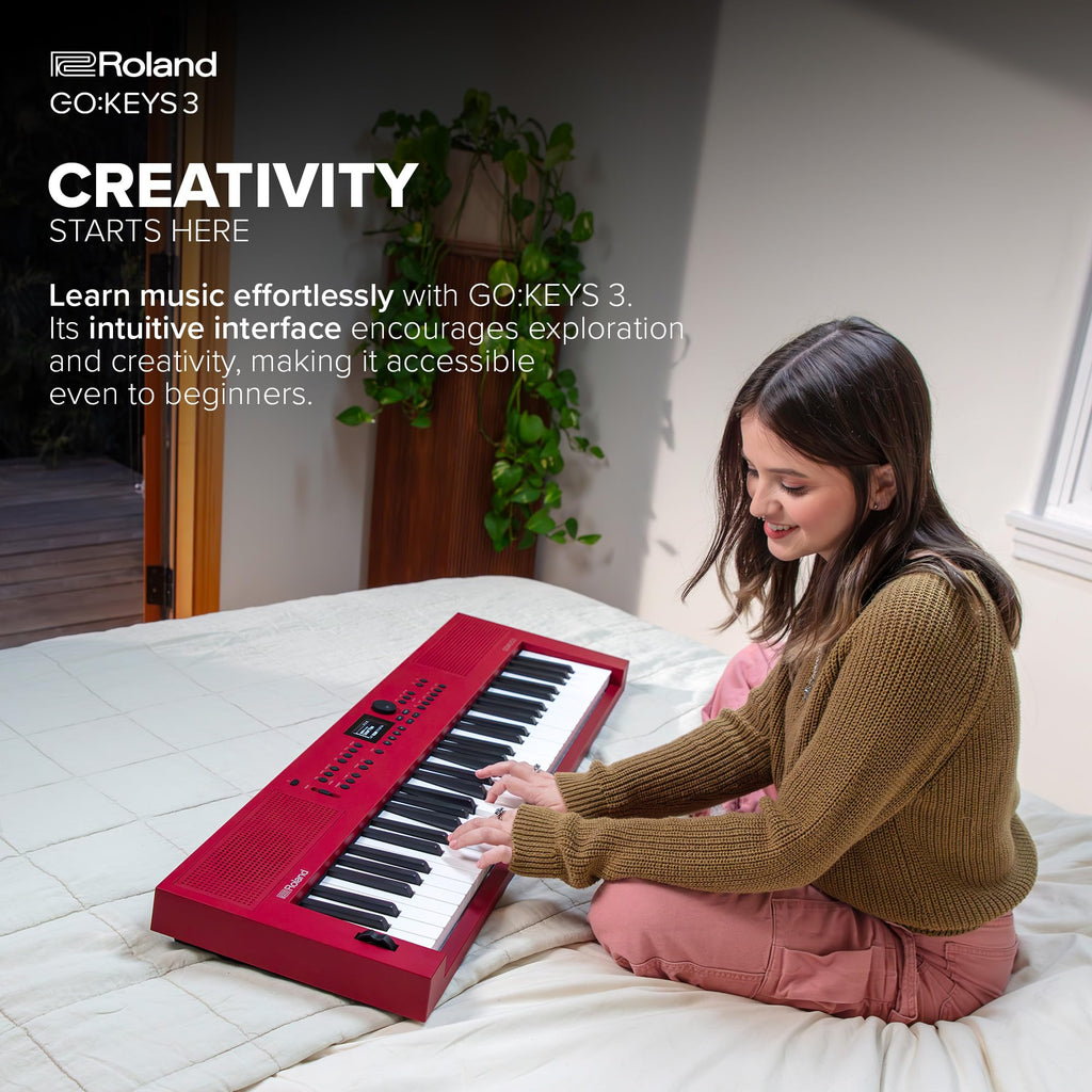 Roland GO:KEYS 3 Music Creation Keyboard | 61-Note Keyboard | Built-In Stereo Speakers | Bluetooth Audio/MIDI Support for Music Streaming - Dark Red