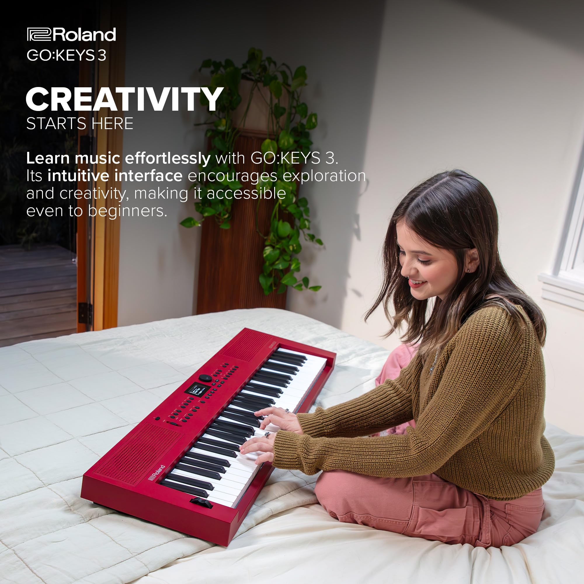 Roland GO:KEYS 3 Music Creation Keyboard | 61-Note Keyboard | Built-In Stereo Speakers | Bluetooth Audio/MIDI Support for Music Streaming - Dark Red