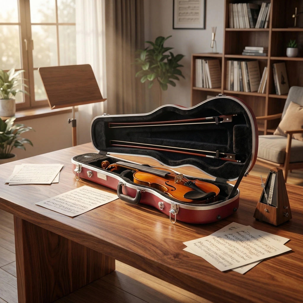 Crossrock Shaped Violin Case for 4/4 Full-Size Violin | Interior Accessory Compartment, 2 Bow Holders, Security Lock, Detachable Shoulder Straps - Black (CRA880VFBK)