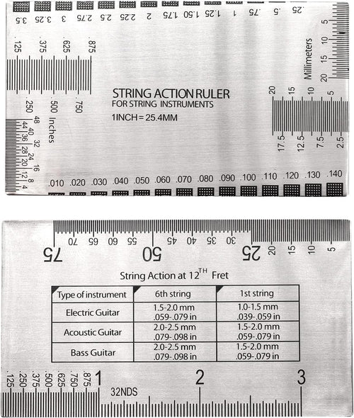 13pcs Guitar Luthier Tools Set Guitar Radius Gauge Unilateral Neck Straight Edge String Action Gauge Ruler Feeler Gauge Fret Rocker Fret Set Up Tool for Guitar Fretboard and Frets