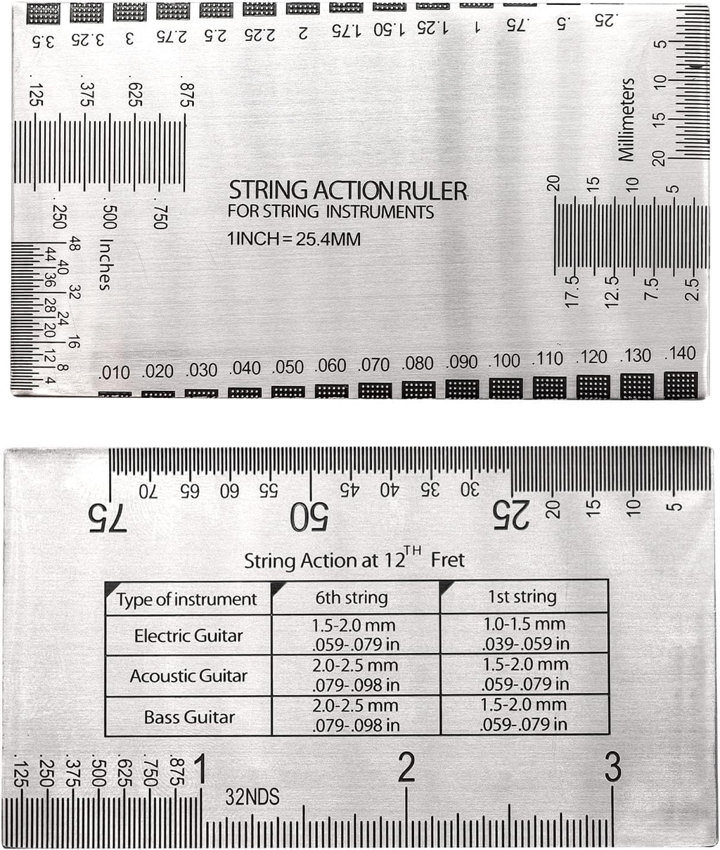 3 Pieces Guitar Luthier Tools Set Unilateral Notched Guitar Neck Straight Edge String Action Gauge Ruler Fret Rocker Set Up Tool for 25.5"(F) & 24.75"(G) Scale Guitar Fretboard and Frets