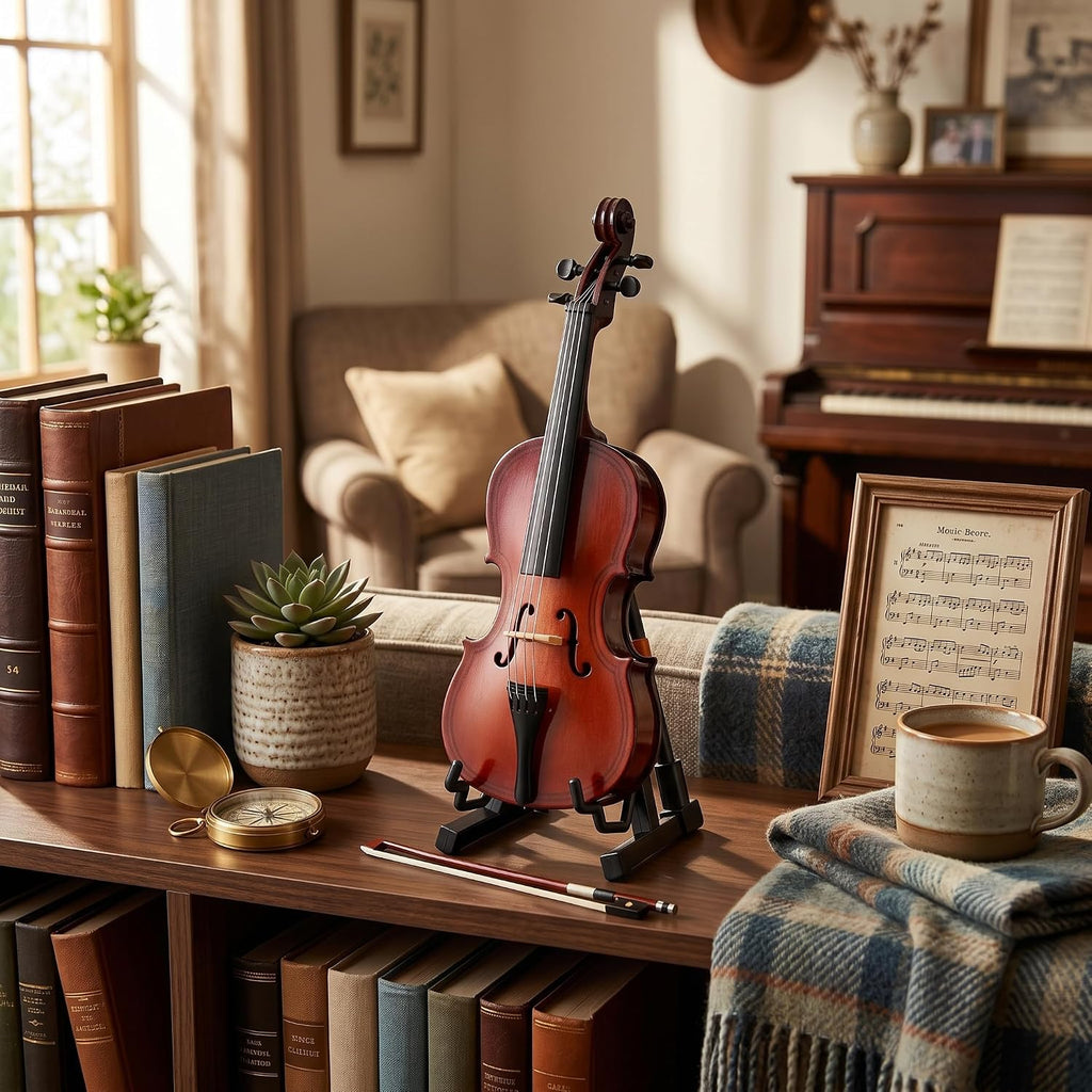 Miniature Cello, 5.5in Mini Cello Model with Stand Wooden Musical Instrument Model Hobby Collectibles Home Ornaments