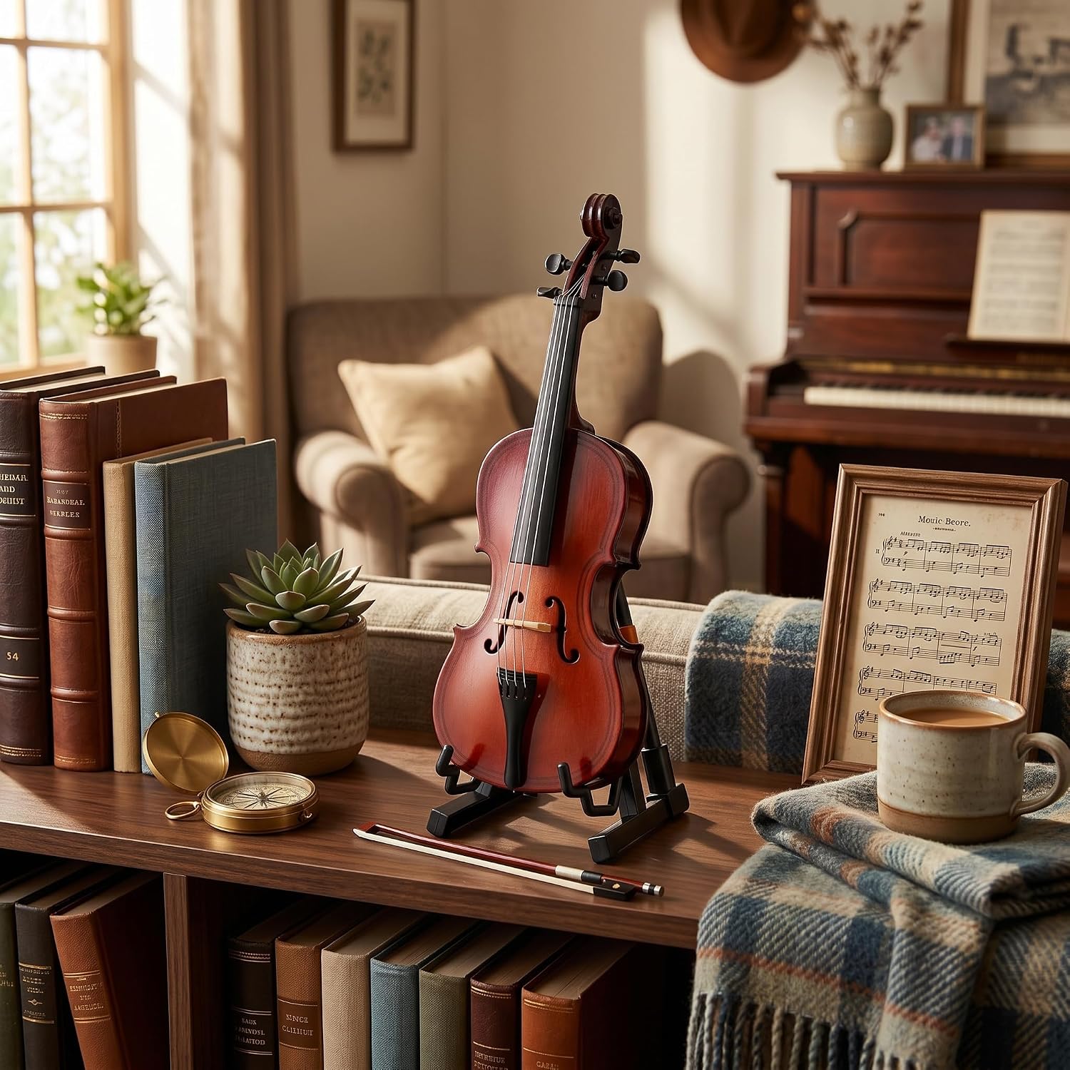 Miniature Cello, 5.5in Mini Cello Model with Stand Wooden Musical Instrument Model Hobby Collectibles Home Ornaments