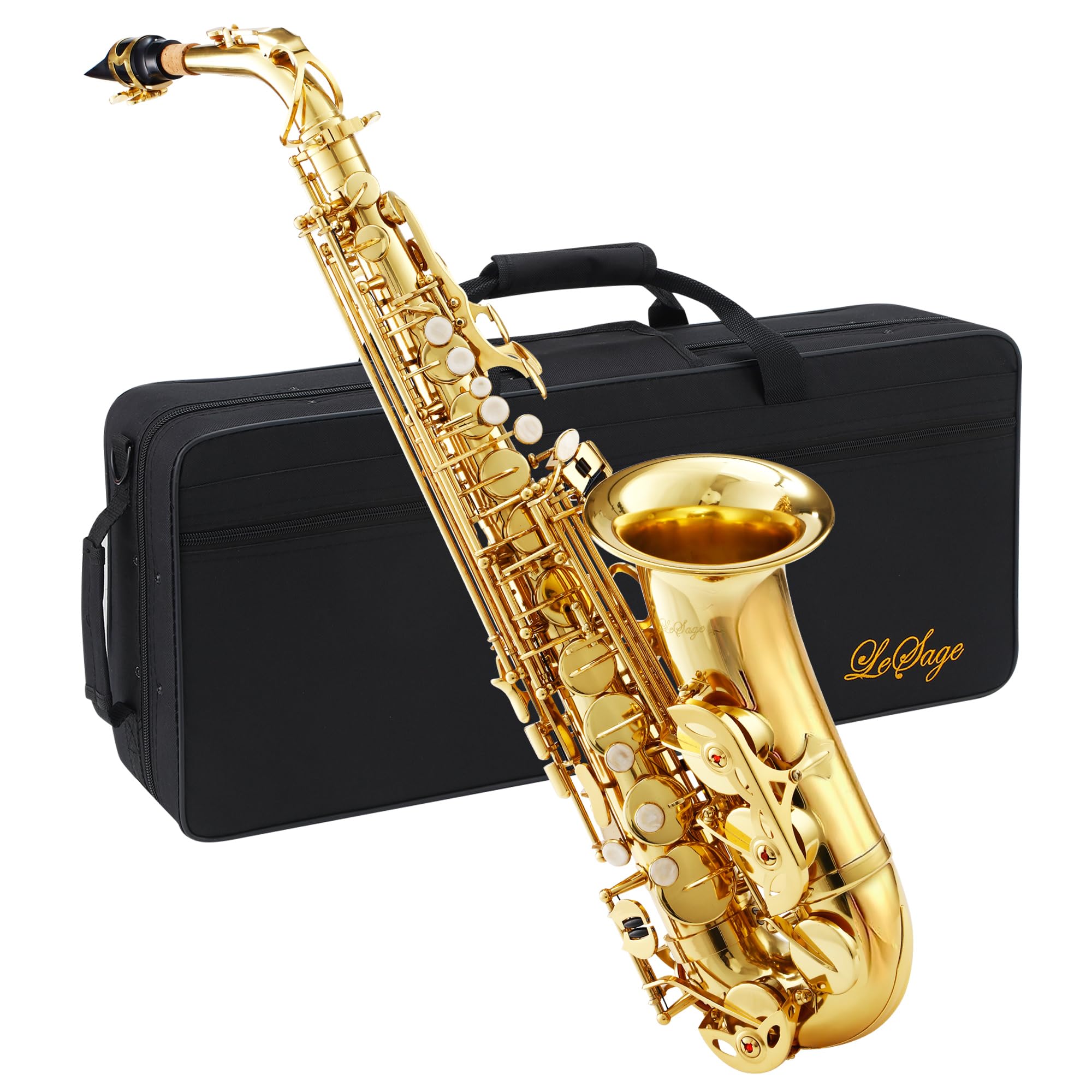 LeSage Alto Saxphone E Flat for Beginners Student School Band Alto Sax Gold Lacquer Music Instrument Saxofon With Carrying Sax Case