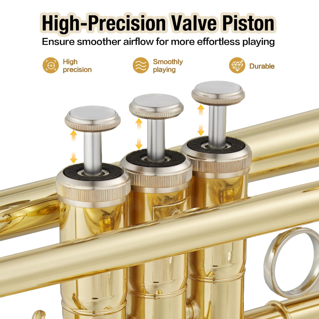 Senfot Brass Standard Trumpets with Bag, Mouthpiece, Strap, Gloves, Cleaning cloth, Trumpet oil; Exceptional Sound Quality Instrument for Band, Lessons & Practice
