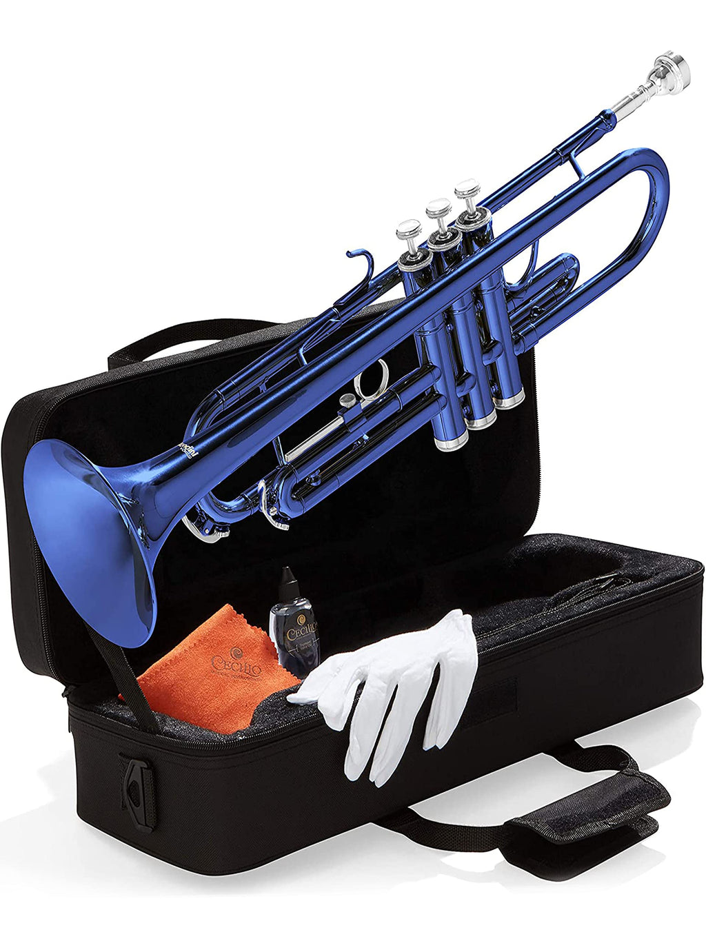 Mendini By Cecilio Bb Standard Trumpet Set for Beginners - Brass Trumpet Instrument with Hard Case, 7C Mouthpiece, Valve Oil, Cleaning Cloth, Maintenance kit and Gloves (Gold)
